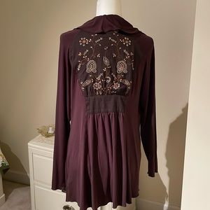 Pretty chocolate rayon/spandex embroidered & ruffled jacket, size M